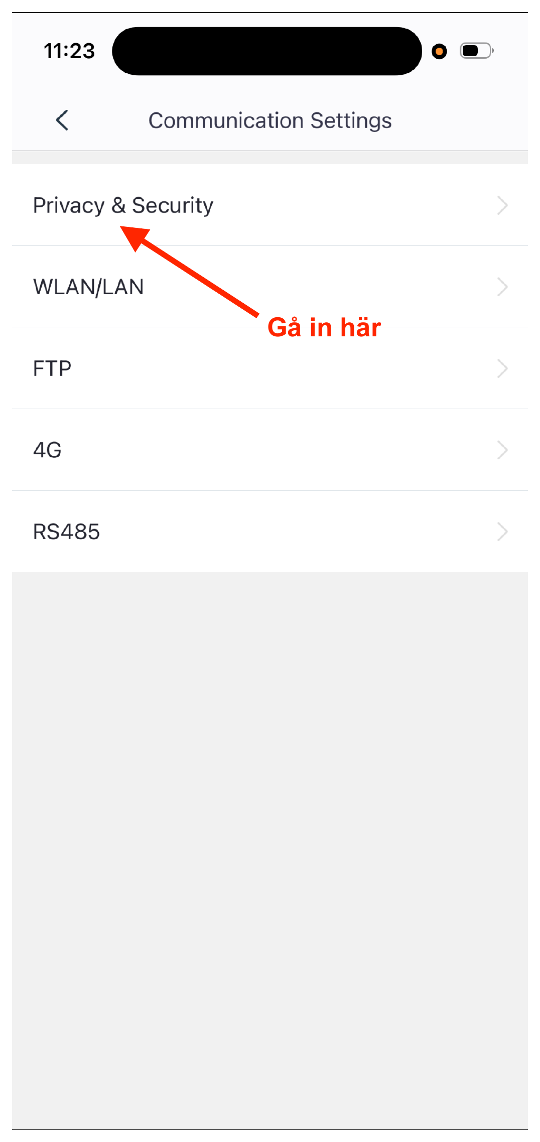 Gå tillbaka till Communication Settings och tryck på ”RS485”.